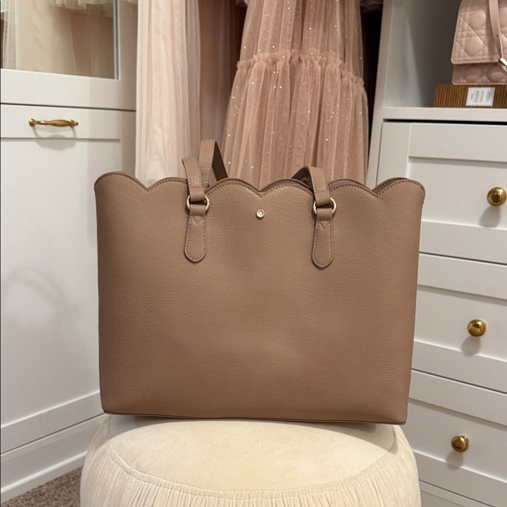 Scalloped Tan Tote Bag